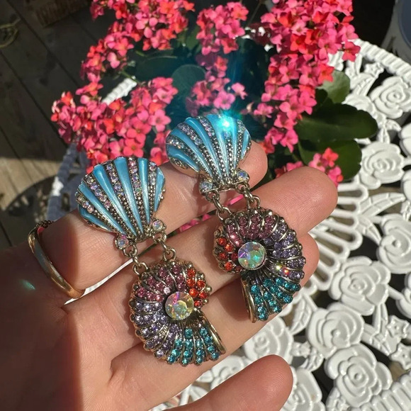 Zara Seashell Blue Ocean Crystal Earrings - Picture 7 of 9